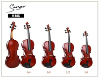 Paquete de violín al por mayor - V86: 4 tamaños en 1 cartón | Construcción de madera sólida | Acabado natural satinado | Kit de listos para el comercio minorista