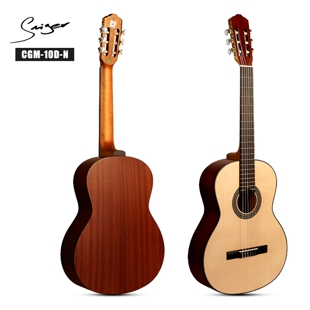 Smiger CGM-10D 39 'Guitarra clásica para principiantes ｜ Top de abeto laminado y espalda/ lados de sapele ｜ Cuello de caoba ｜ Pasa de paso de madera de ingeniería estable ｜ Acabado mate natural con sintonizadores de oro (Dreadnought)