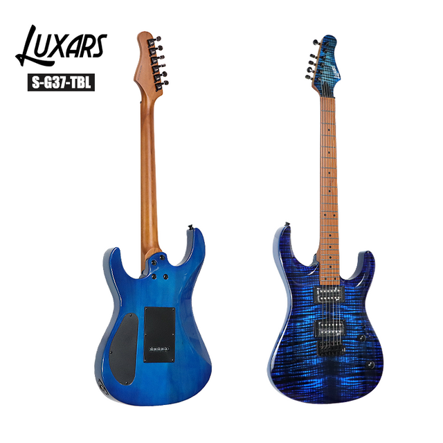 S-G37 Guitarra eléctrica premium ｜ Cuerpo de arce con flamado + álamo ｜ Cuello de arce asado ｜ HH Alnico V Pickups ｜ 24 Trabajos redondeados ｜ Acabado de alto brillo (3 acabados de arte: TBK/HB/TBL) ｜ 6 Guitarras/Cartón