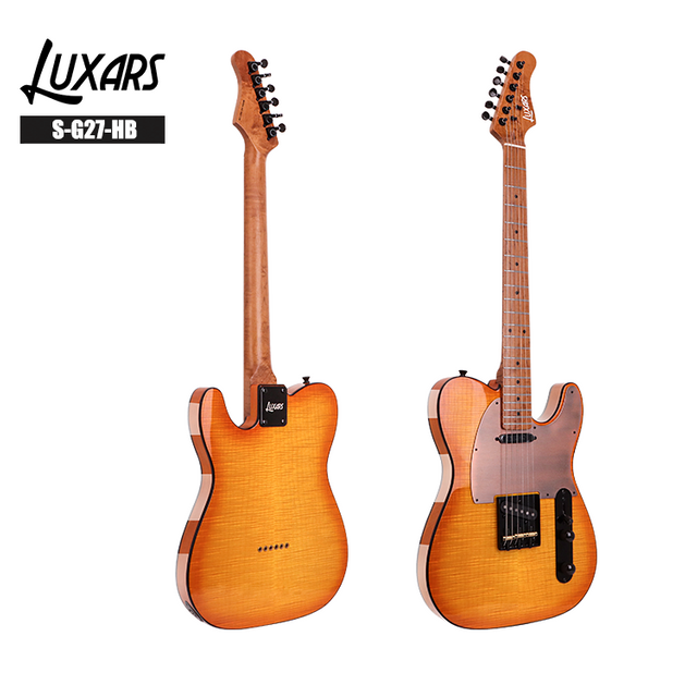 S-G27 Guitarra eléctrica TL S-G27 Tl ｜ Top de arce con flamado + Cuerpo de álamo ｜ ｜ Pickguard de aluminio sólido Ss Pickguard de aluminio ｜ Tl-6 Guitars/Cart de aluminio.