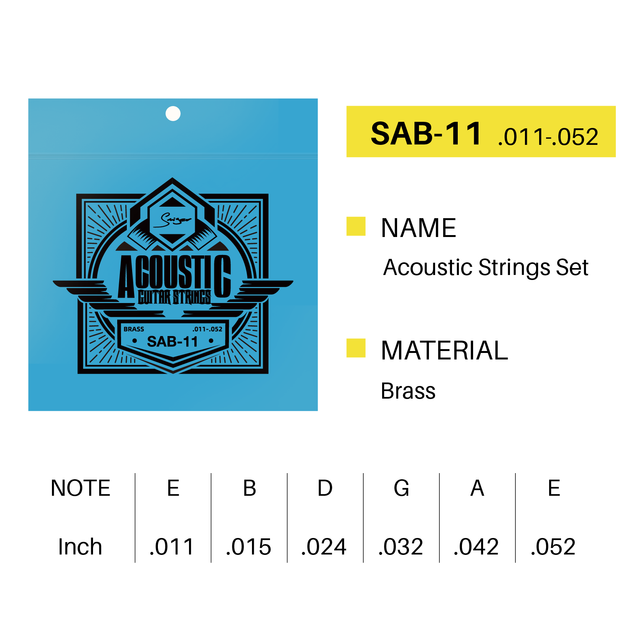 Juego de cuerdas para guitarra acústica SAB-10/11/12: suministro a granel B2B, material de latón, calibres múltiples y servicio de personalización