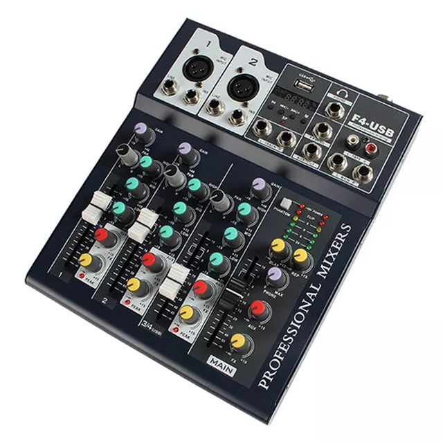 Amplificador USB de 4 canales Mezclador de audio y sonido F-4 