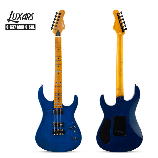 Guitarra eléctrica S-G37-MAX-S Pro ｜ Top de chapa de arce con flamado y cuello satinado ｜ Tinters de bloqueo + 24 trastes ｜ HH Alnico Pickups ｜ Hardware todo negro ｜ 4 acabados brillantes (SBK/SBL/SHB/SPS) ｜ 6/Cartón (precisión preparada para el escenario)