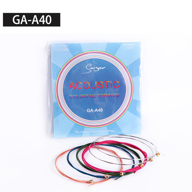 Venta al por mayor de cuerdas de guitarra OEM, juego de cuerdas acústicas coloridas, cuerdas de guitarra acústica regulares para accesorios de guitarra