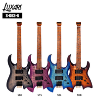 S-G63-6 Guitarra eléctrica sin cabeza ｜ Cuerpo de chapa de arce con flamado ｜ Cuello de arce asado y diapasón ｜ HH Alnico V Pickups W/24k macetas ｜ acabado nitro mate ｜ 6 guitarras/cartón (pro modernista)