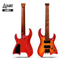 S-G63-7 Guitarra de 7 cuerdas sin cabeza ｜ Cuerpo de chapa de arce con flamado ｜ Cuello de arce asado y diapasón ｜ HH Alnico V Pickups w/24k macetas