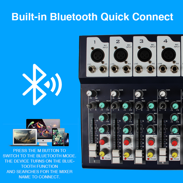 F7-USB Mezclador de audio profesional para DJ de 7 canales Digital Factory